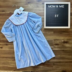 NWT Mom & Me Blue Check Bishop Long Sleeve Dress Collar Preppy Classic 3T